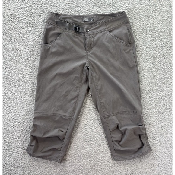 Prana Pants Womens 6‎ Jasmine Belted Knicker Cropped Gray/Brown Hiking Climbing - Picture 1 of 9